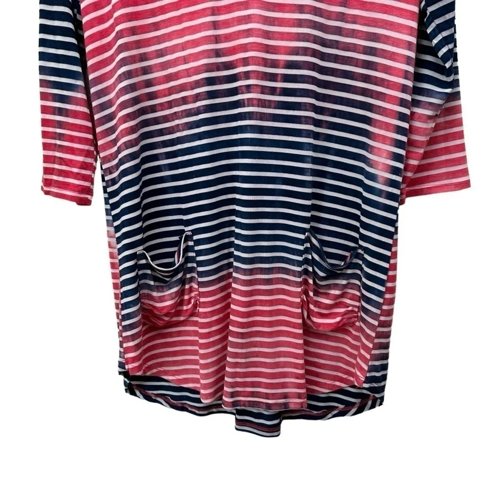 Sandiva Red, White, Blue Stripe Swim Coverup Hoodie Dress, Medium